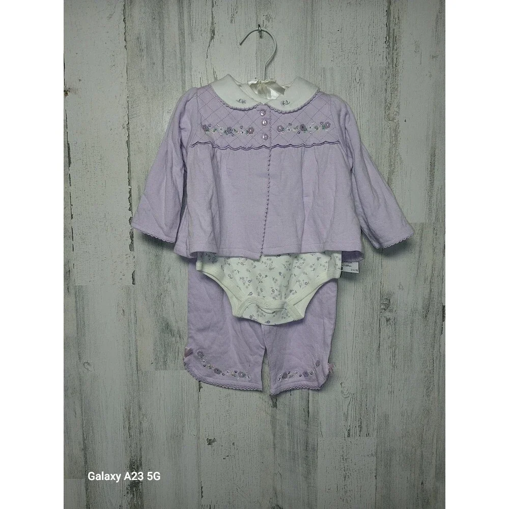 Little Wonders Girls 3-6 Months Purple Floral 3 Piece Set.  NWT